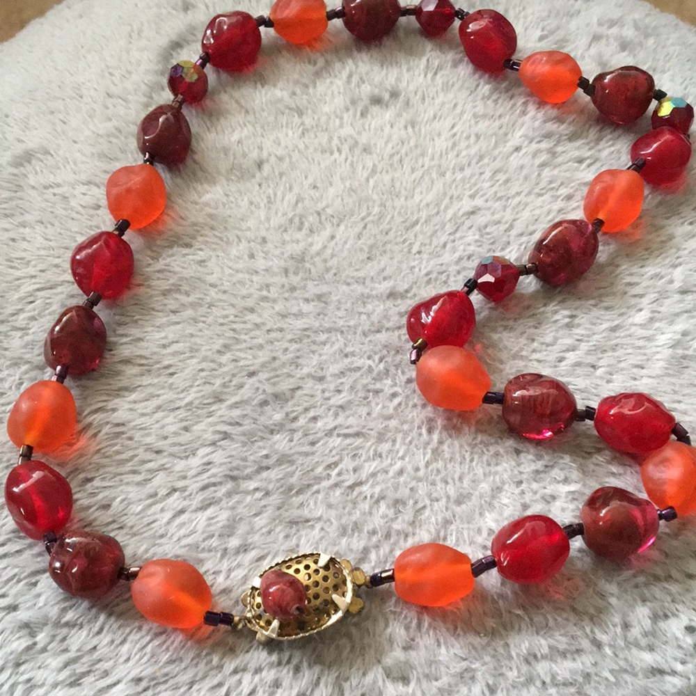 Handmade red bread necklace